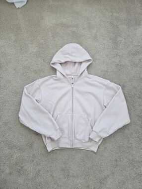 Skims Cotton Fleece Full Zip Hoodie Size S Light Pink